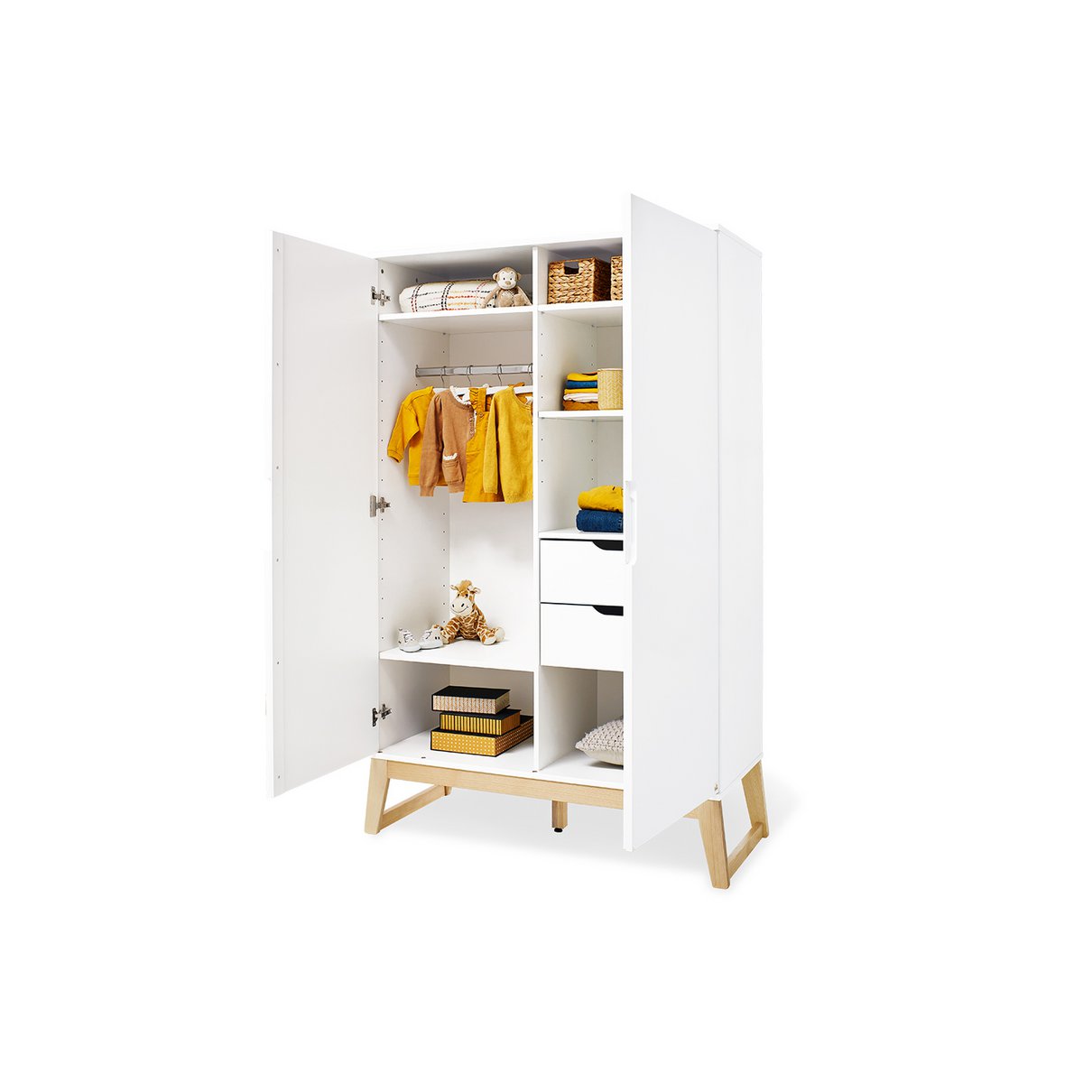 Nursery 'Brug' wide, incl. wall shelf
 4 parts: bed, wide chest of drawers, 2-door wardrobe, wall shelf