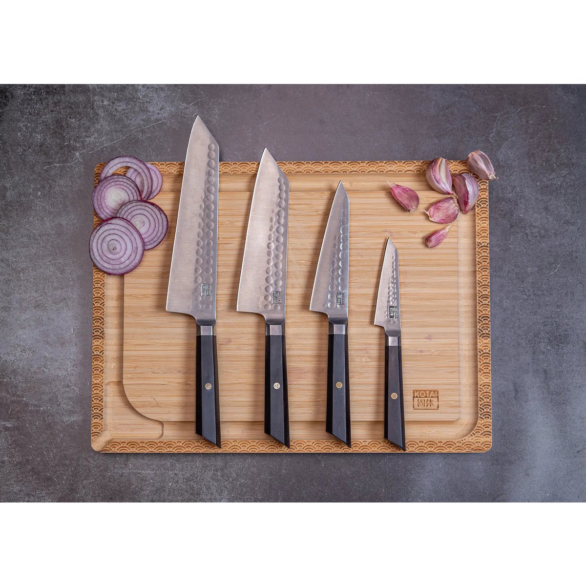 Knife and Kitchen Accessory Set - Bunka Complete Set Deluxe (C): 4 knives (Bunka paring knife + Bunka Petty + Bunka Santoku + Kiritsuke) + 2 accessories (100% cotton roll-up knife bag + sharpening steel)