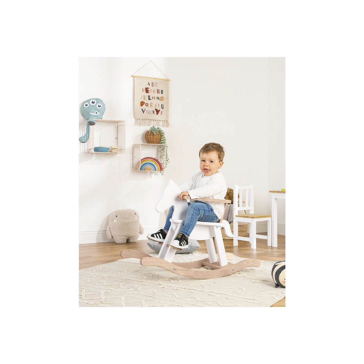 Rocking horse 'Pinolino' with ring, white/natural