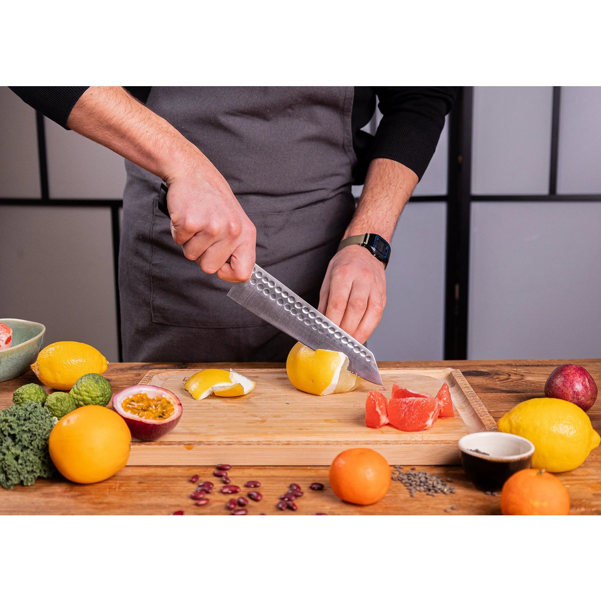 Knife and Kitchen Accessory Set - Bunka Complete Set Deluxe (C): 4 knives (Bunka paring knife + Bunka Petty + Bunka Santoku + Kiritsuke) + 2 accessories (100% cotton roll-up knife bag + sharpening steel)