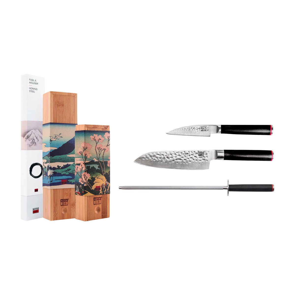 Knife and kitchen accessory set - The Starter Set Deluxe Edition (A): 2 knives (paring knife + santoku) + sharpening steel