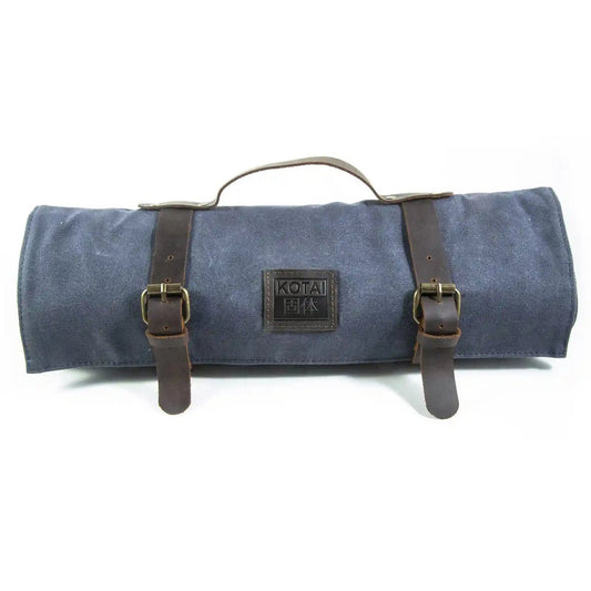 Kitchen Accessories - KOTAI Roll Up Knife Pouch - Top Grain Leather &amp; Waxed Canvas (8 Knives + Accessories)