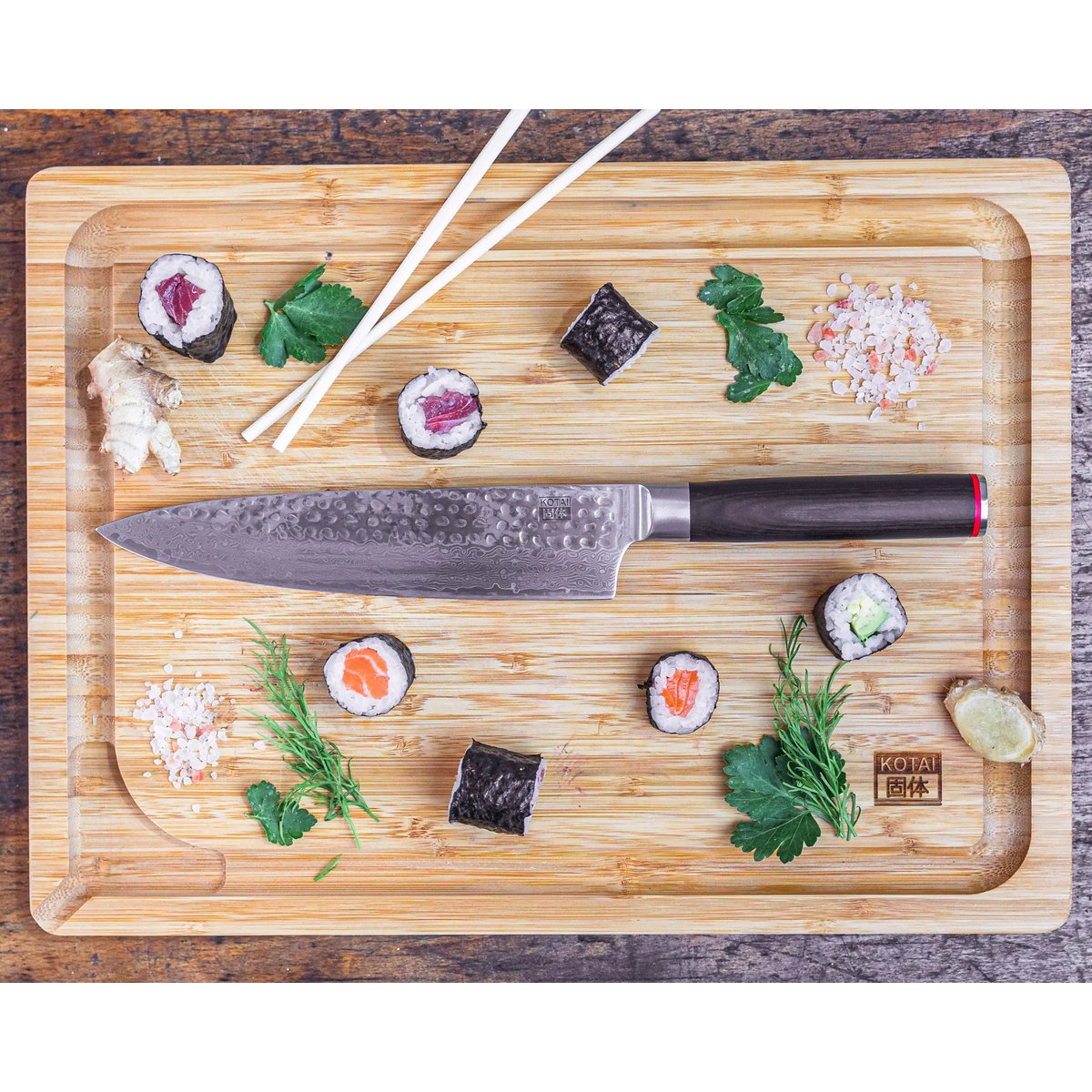 Kitchen Accessories - KOTAI Bamboo Cutting Board with Juice Groove and Hidden Handles - 40 x 30 x 2 cm