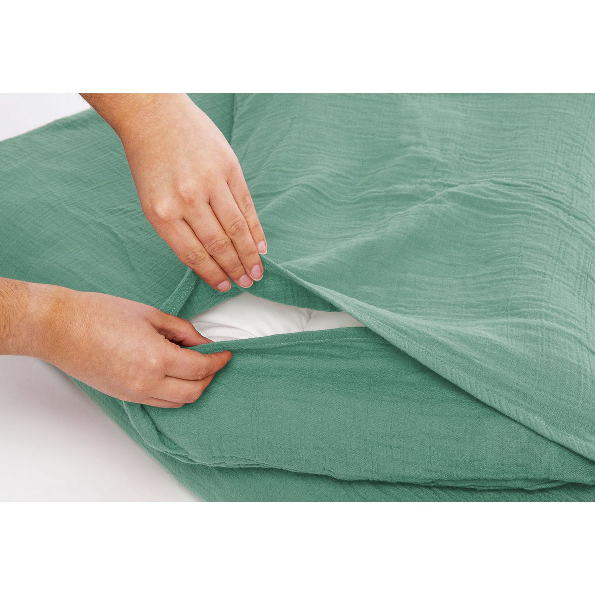 Muslin duvet cover set for cot, green, 2-piece