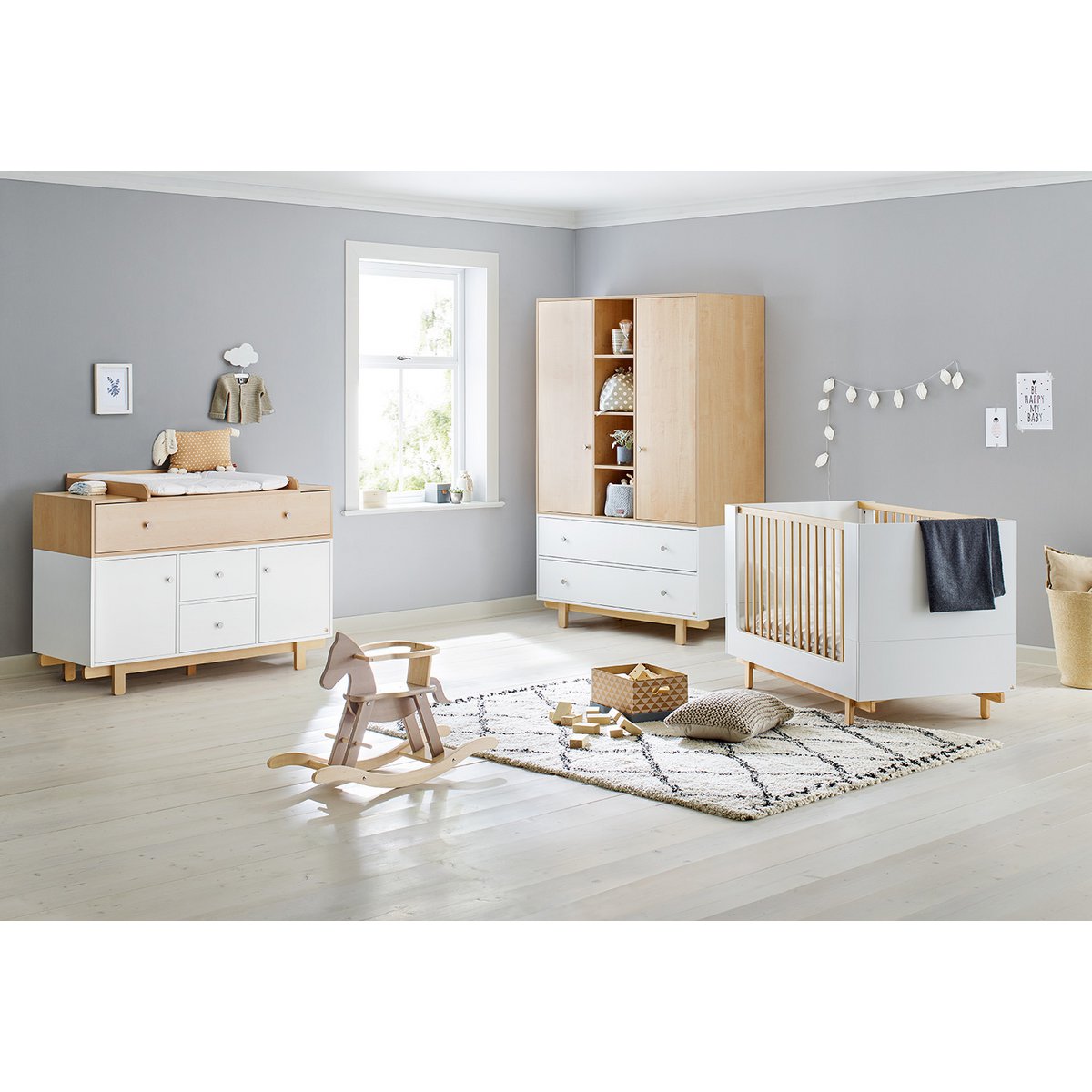 Nursery 'Boks' extra wide large
 3 parts: cot, extra wide dresser, large wardrobe