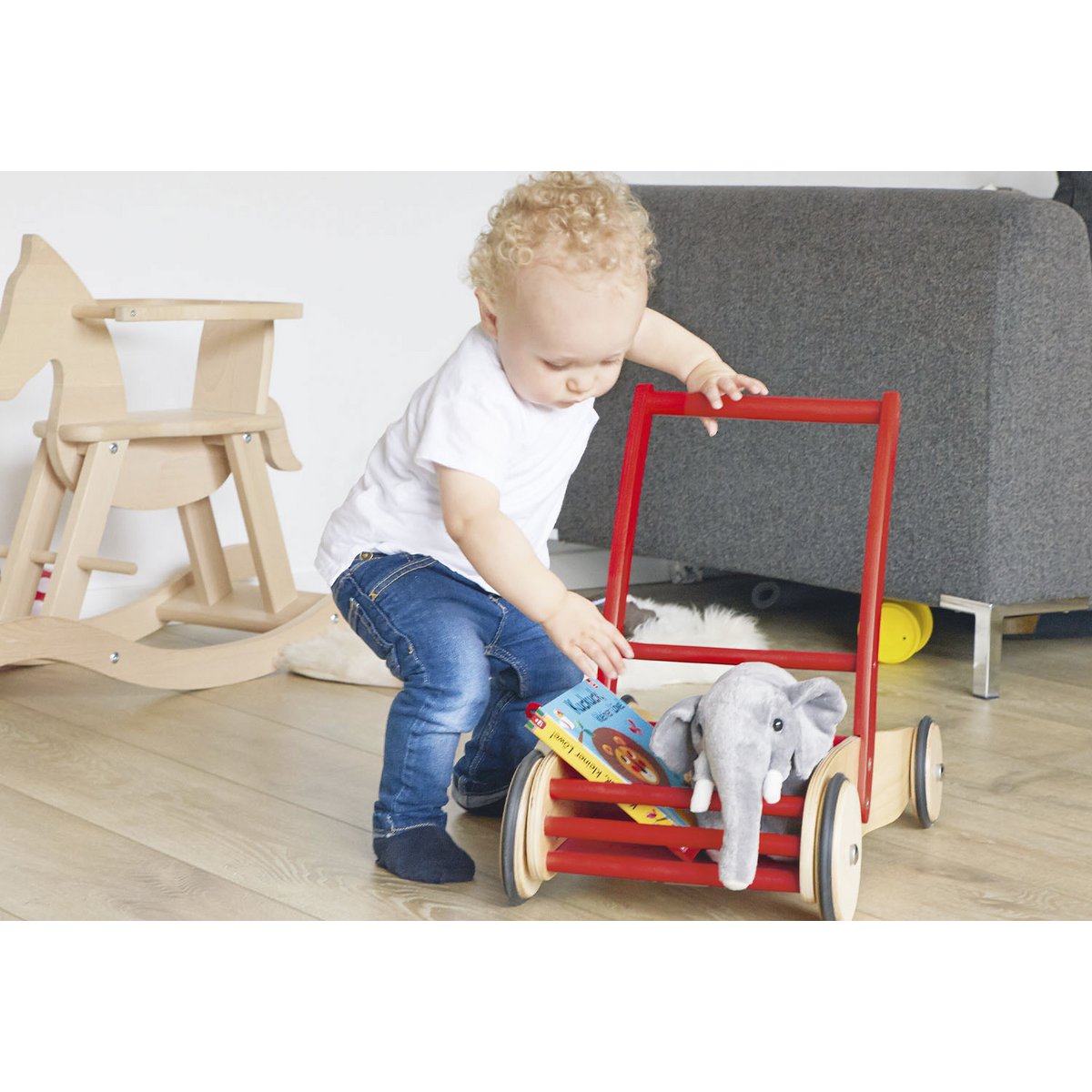 Leather rollator 'Uli', red