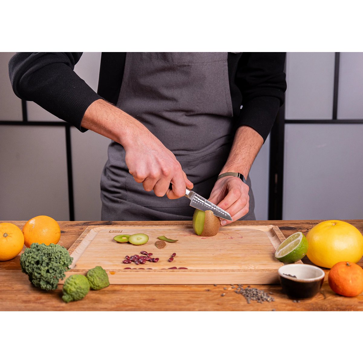 Knife - Bunka paring knife with bamboo Saya and bamboo box - 90 mm blade