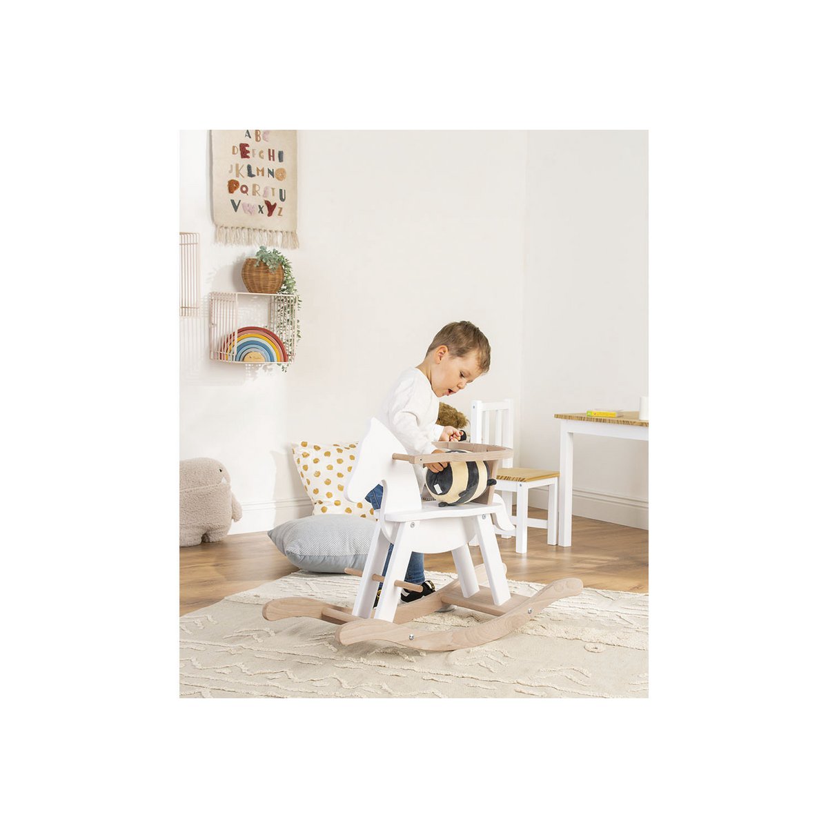 Rocking horse 'Pinolino' with ring, white/natural
