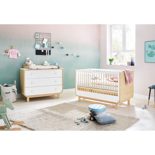Starter set 'Round' wide 2 parts: cot, wide chest of drawers
