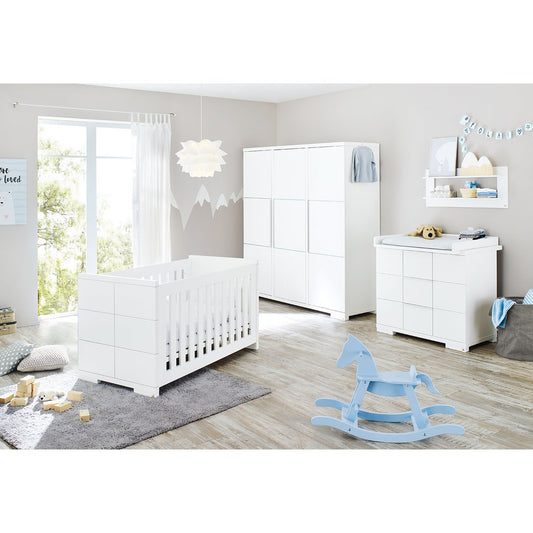 Children's room 'Polar' wide large3 parts: cot bed, wide chest of drawers, large wardrobe