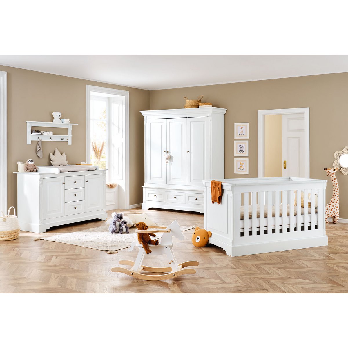 Nursery 'Emilia' extra wide large
 3 parts: cot, extra wide dresser, large wardrobe