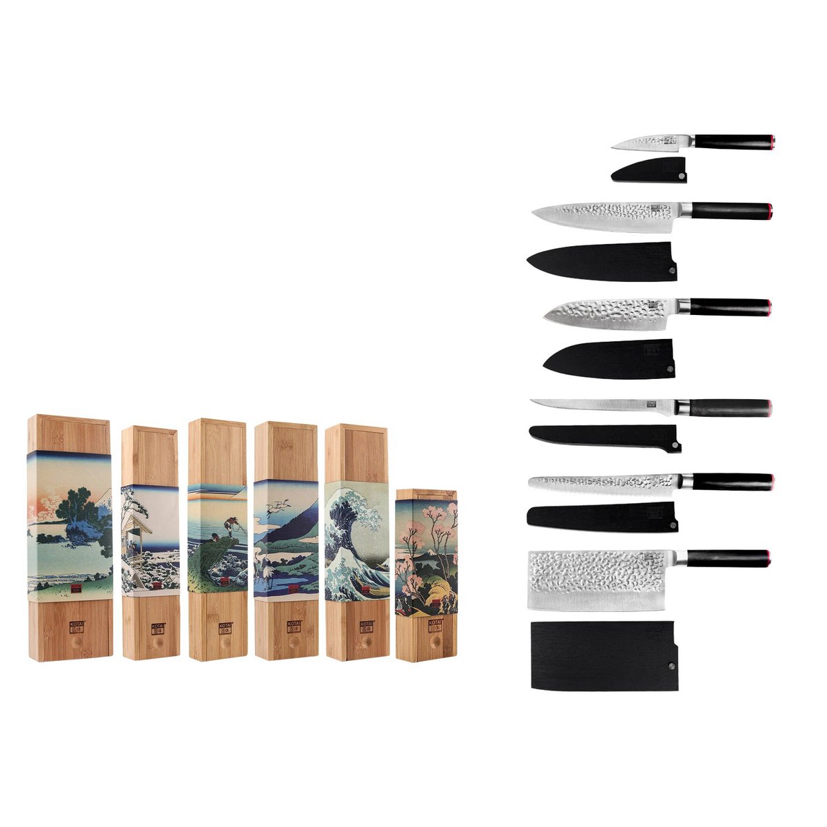 Knife Set - The Complete Set: 6 knives (paring knife + santoku + gyuto + filleting knife + bread knife + cleaver)