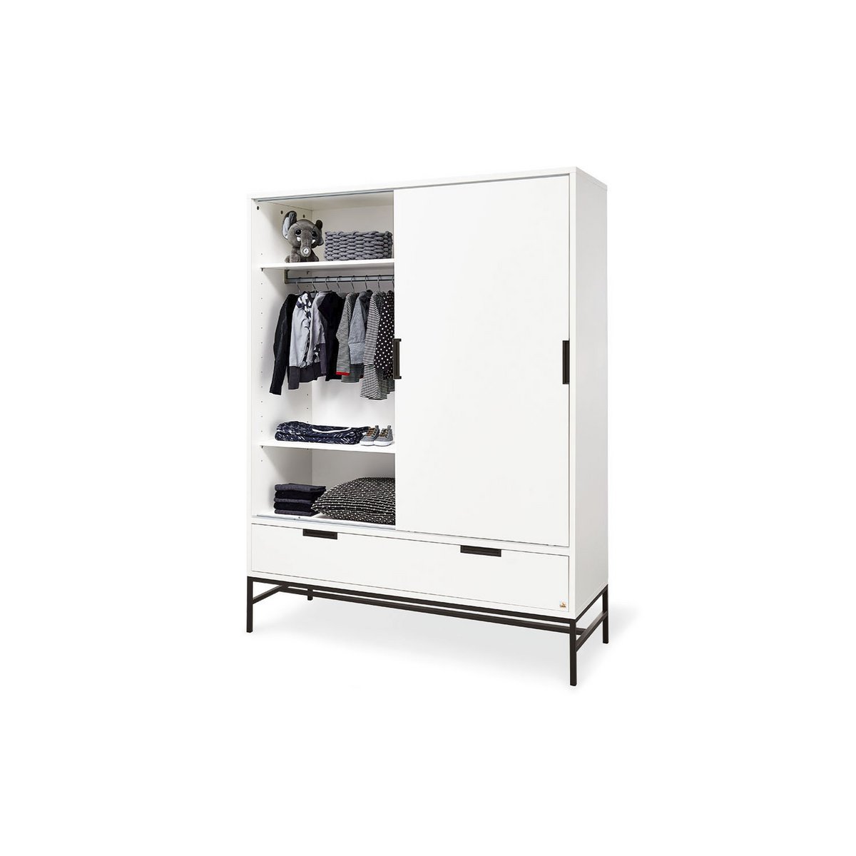 Nursery 'Steel' extra wide large
 3 parts: cot, extra wide dresser, large wardrobe