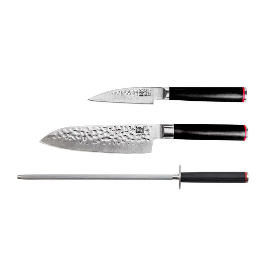Knife and kitchen accessory set - The Starter Set Deluxe Edition (A): 2 knives (paring knife + santoku) + sharpening steel