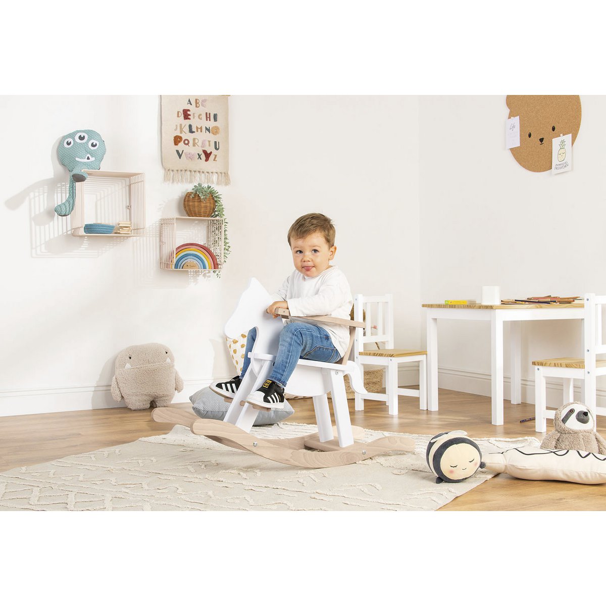 Rocking horse 'Pinolino' with ring, white/natural