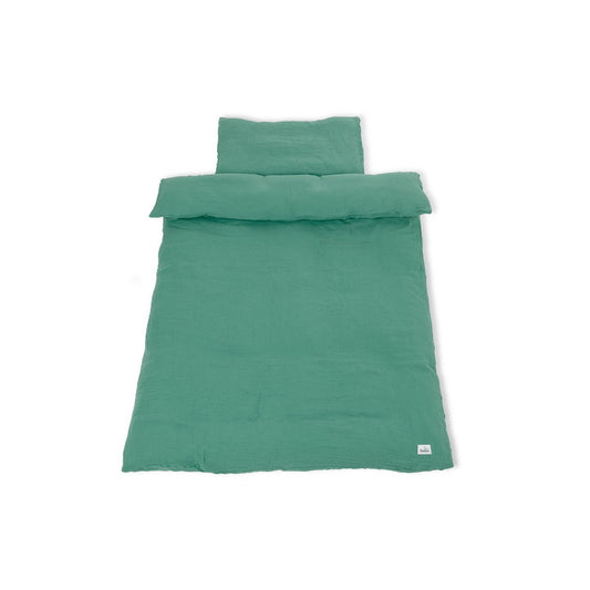 Muslin duvet cover set for cot, green, 2-piece