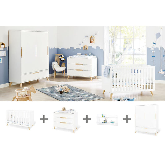 Nursery 'Move' wide large, incl. wall shelf
 4 parts: bed, wide chest of drawers, large wardrobe, wall shelf