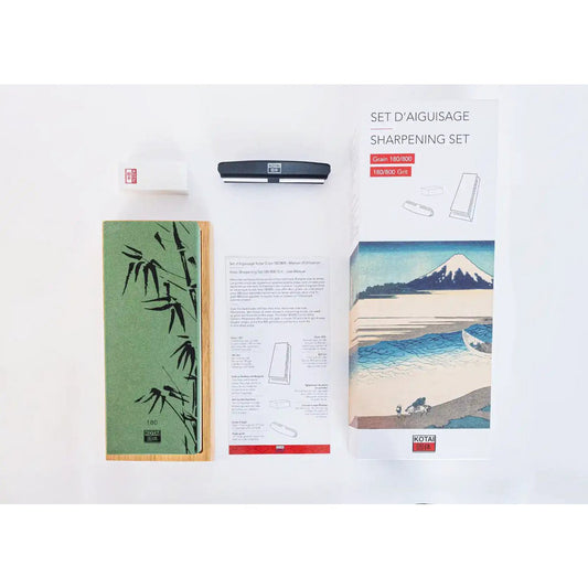 Kitchen Accessories - KOTAI Sharpening Set with Double-Sided 400/1000 Grit Whetstone, Non-Slip Bamboo Base, Sharpening Stone and 15 Degree Angle Guide